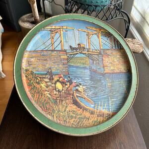 Vintage 1960 Sunshine Biscuits Van Gogh The Langlois Bridge at Aries Tin Tray
